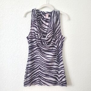 Sweet Pea Y2K Semi Sheer Mesh Zebra Print Cowl Plunge Neck Tank Top M Boho 90s